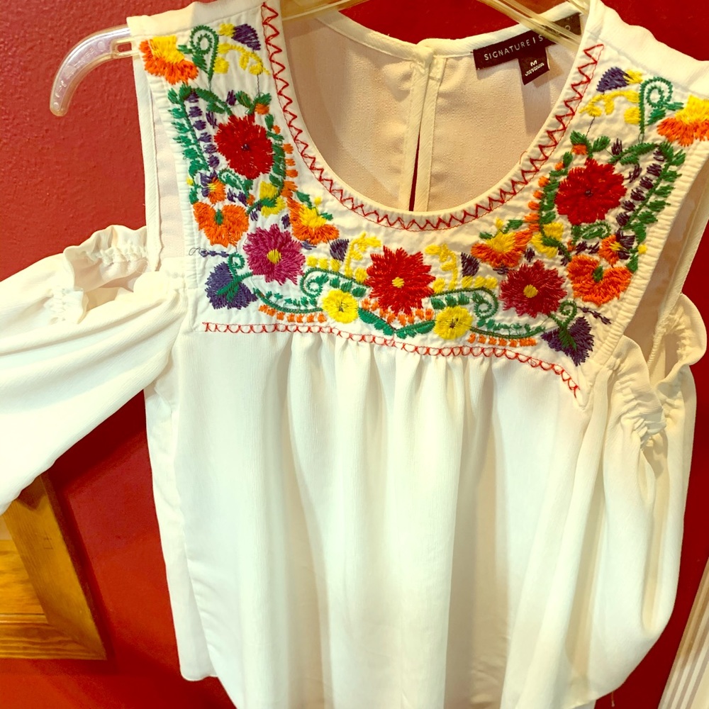 Floral open shoulder top